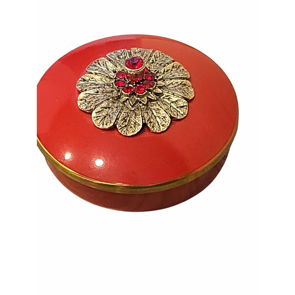 Vintage Rhinestone Jeweled Trinket Box Metal Glass Enamel Jewelry vanity MCM - Picture 3 of 9